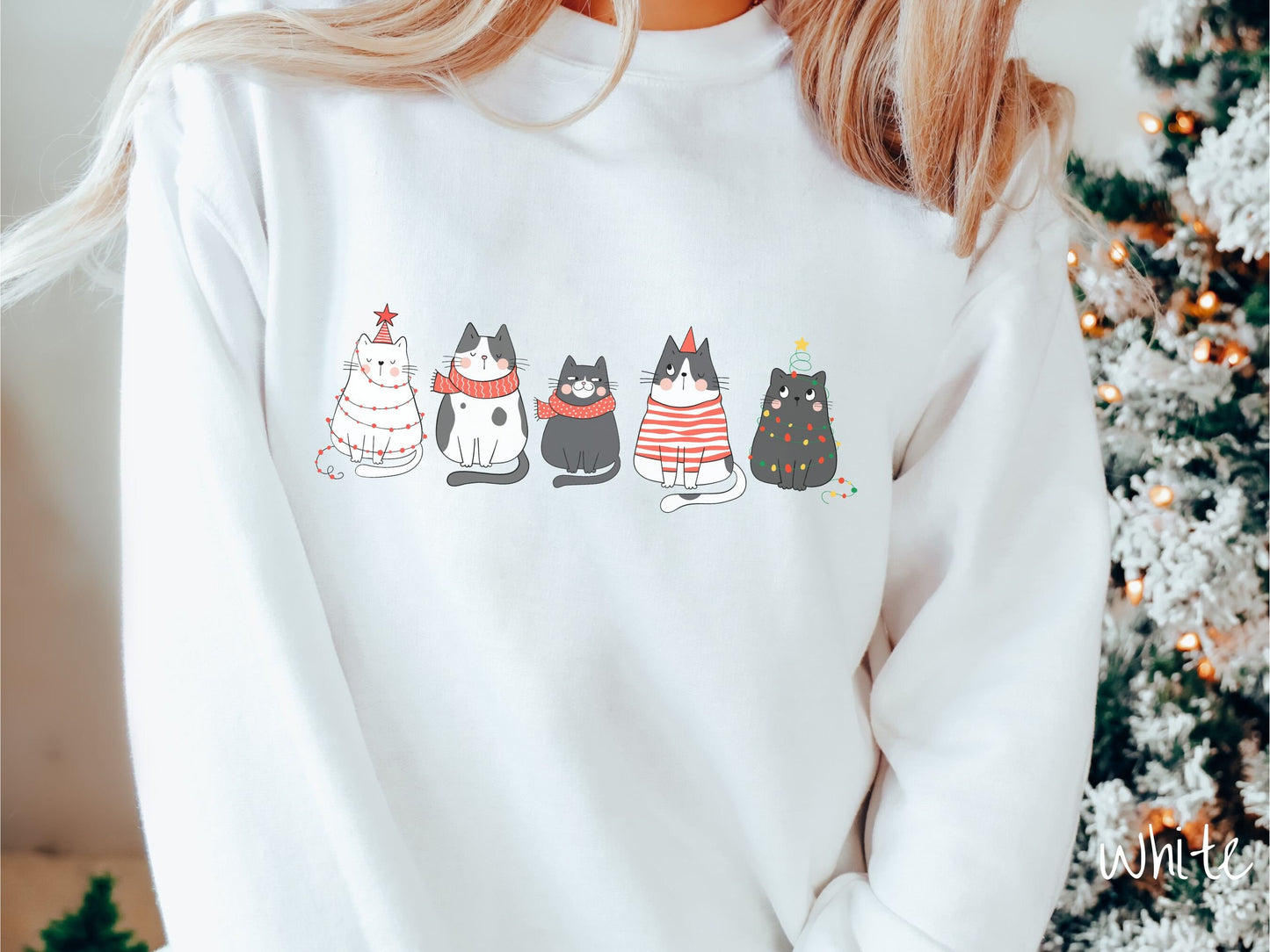 Cat Christmas Sweatshirt, Funny Festive Cats, Cat Lover Gift, Cat Gift, Holiday Cats, Cat Owner Gift, Christmas Lights Cats, Fat Cats