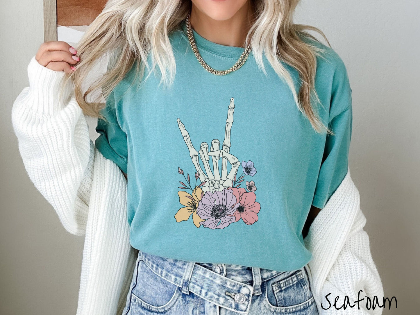 The Cozy Rocker Skeleton Shirt, Gift This Floral Shirt To Your Favorite Rockstar