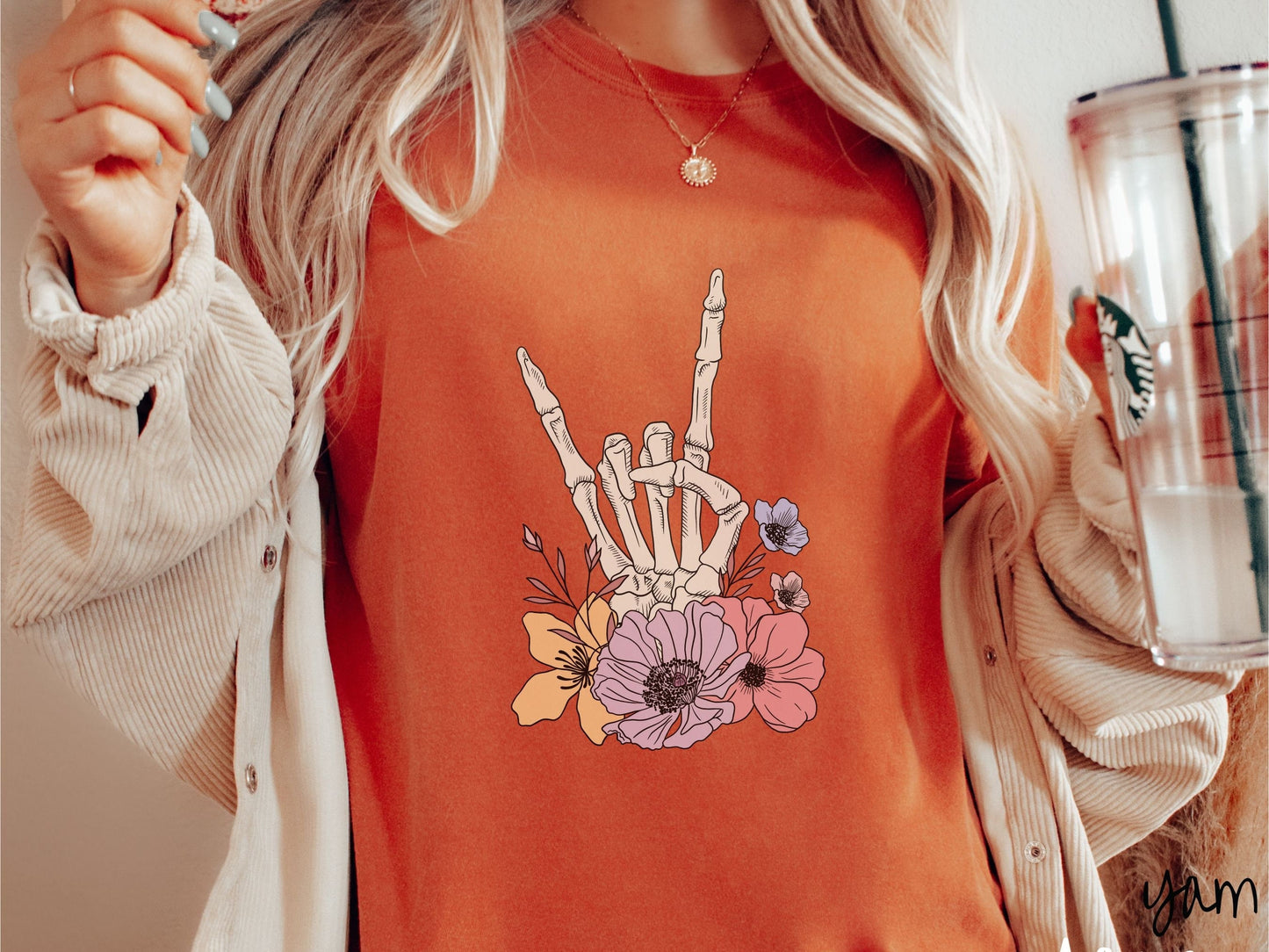 The Cozy Rocker Skeleton Shirt, Gift This Floral Shirt To Your Favorite Rockstar