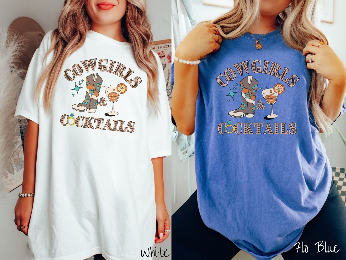 The Western Cowgirls and Cocktails Comfort Colors Shirt, Gift These Rodeo Bach Party Group Tees to your Bridesmaids!