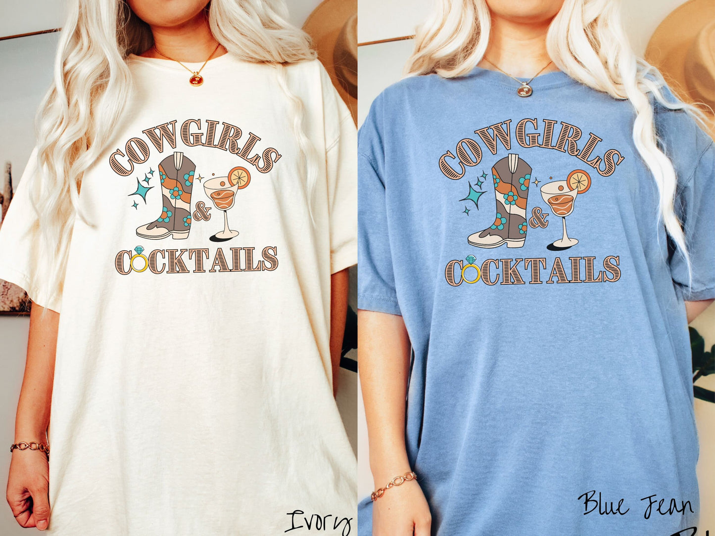 The Western Cowgirls and Cocktails Comfort Colors Shirt, Gift These Rodeo Bach Party Group Tees to your Bridesmaids!