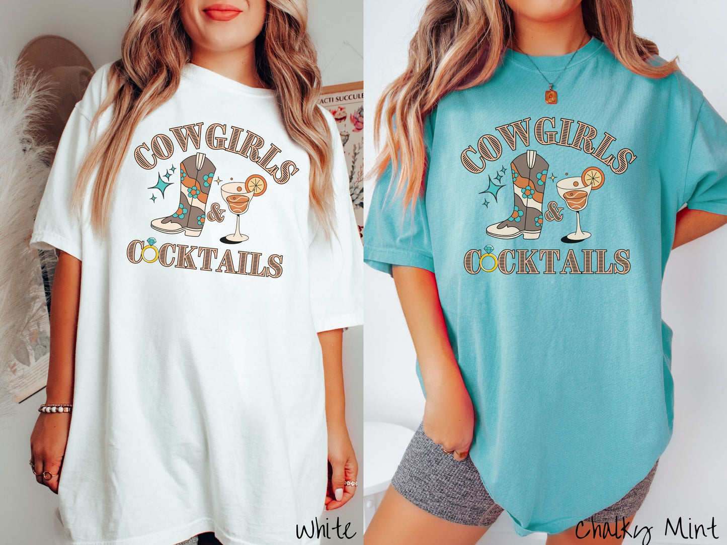 The Western Cowgirls and Cocktails Comfort Colors Shirt, Gift These Rodeo Bach Party Group Tees to your Bridesmaids!