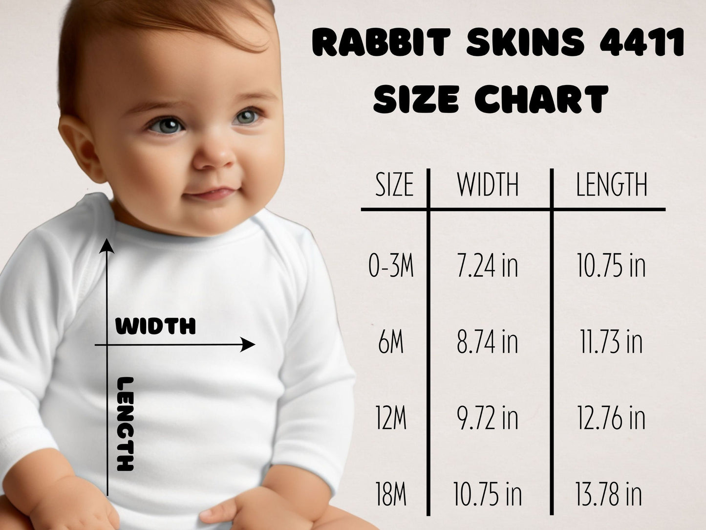 A size chart showing a model with the length and width of a shirt as reference for a potential buyer to estimate the right fit.