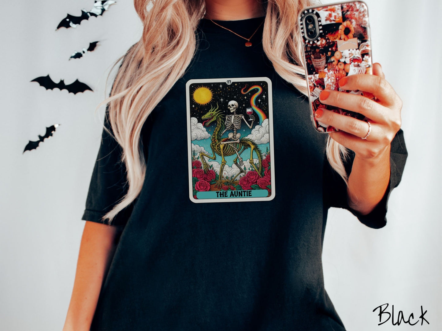 The Auntie Skeleton Horse Riding Auntie Comfort Colors Shirt, Gift This to the Wine Loving Aunt of the Family!