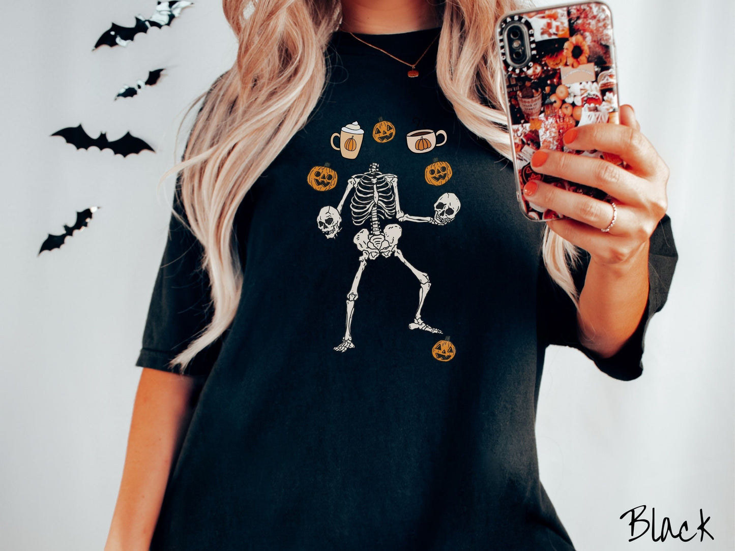The Coffee Juggling Skeleton Comfort Colors Shirt, Gift This Pumpkin Spiced Latte Skeleton Tee-shirt to a Coffee Afficionado This Halloween!