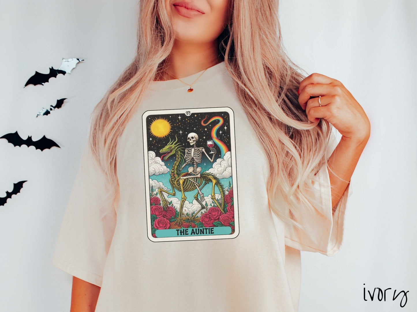 The Auntie Skeleton Horse Riding Auntie Comfort Colors Shirt, Gift This to the Wine Loving Aunt of the Family!