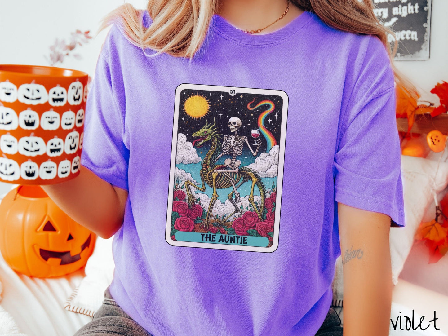 The Auntie Skeleton Horse Riding Auntie Comfort Colors Shirt, Gift This to the Wine Loving Aunt of the Family!