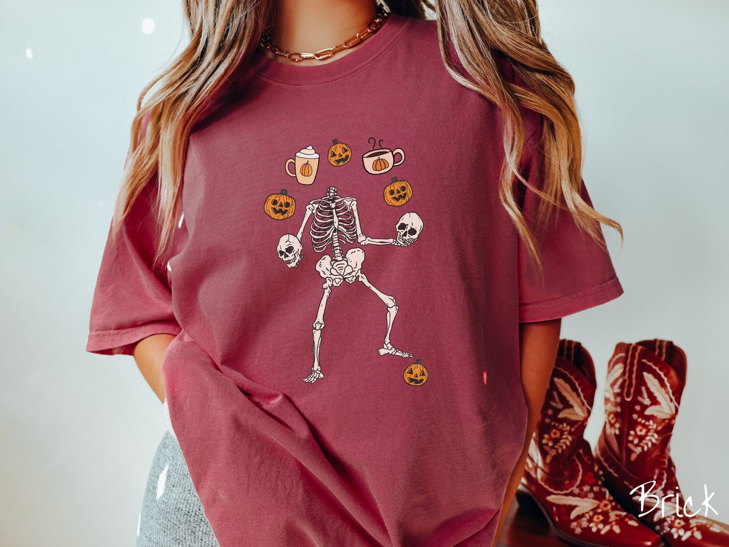 The Coffee Juggling Skeleton Comfort Colors Shirt, Gift This Pumpkin Spiced Latte Skeleton Tee-shirt to a Coffee Afficionado This Halloween!