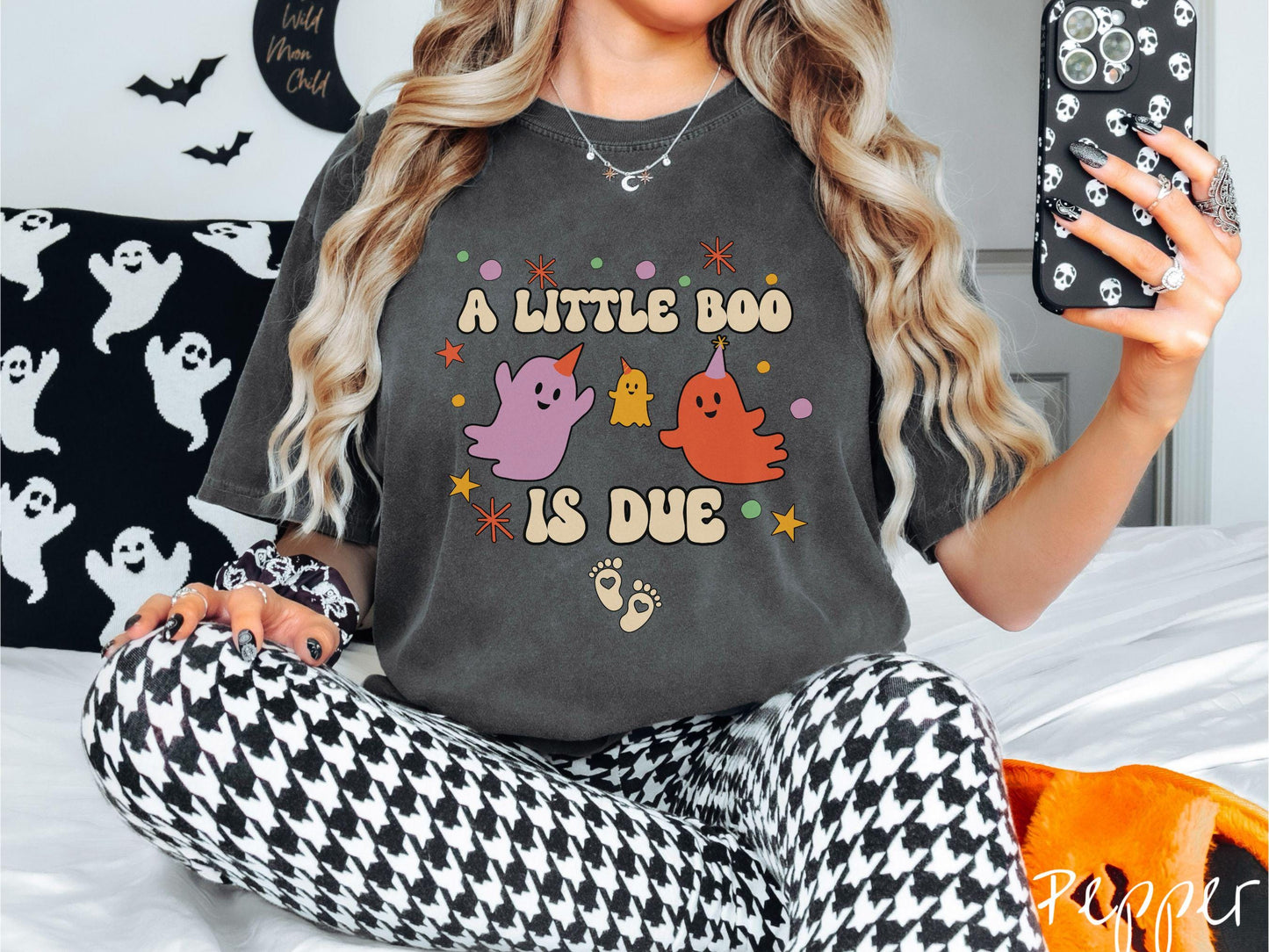 Comfort Colors Shirt, Halloween Pregnancy Announcement Shirt, Expecting Shirt, Pregnant Ghost Shirt, Little Boo is Due, Halloween Pregnancy