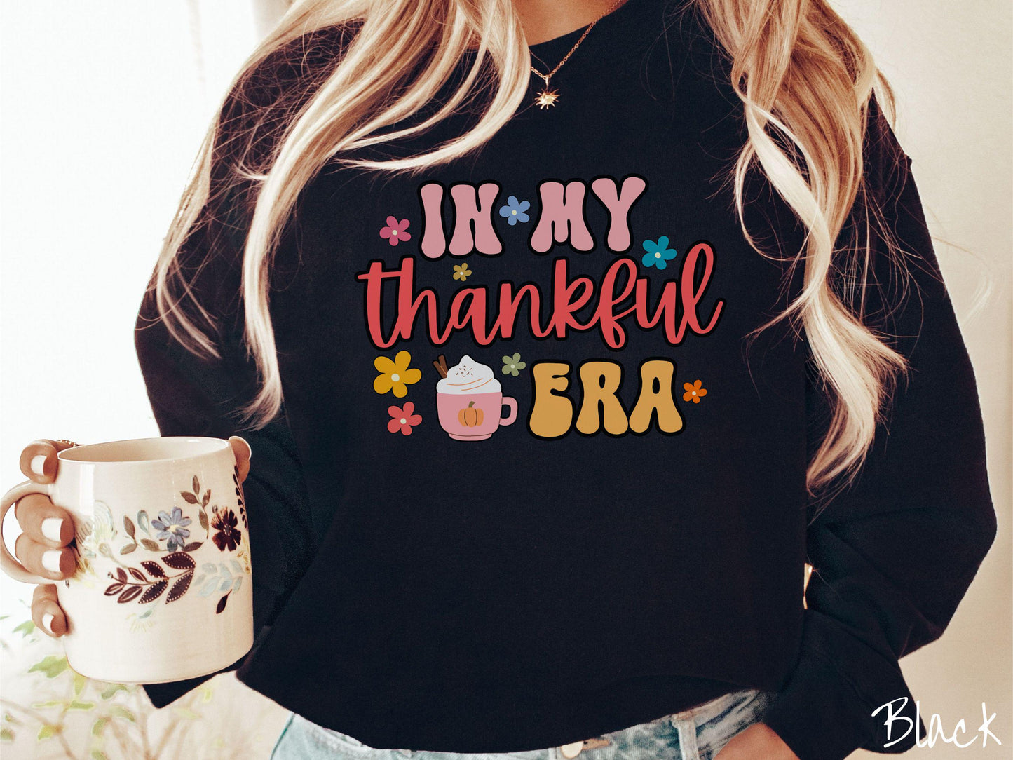 In My Thankful Era Sweatshirt, Thanksgiving Gifts, Cozy Autumn Sweatshirt, Retro Fall Shirt, Floral Sweater, Turkey Day Tee, My Era