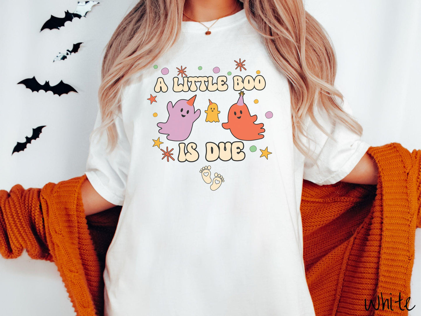 Comfort Colors Shirt, Halloween Pregnancy Announcement Shirt, Expecting Shirt, Pregnant Ghost Shirt, Little Boo is Due, Halloween Pregnancy