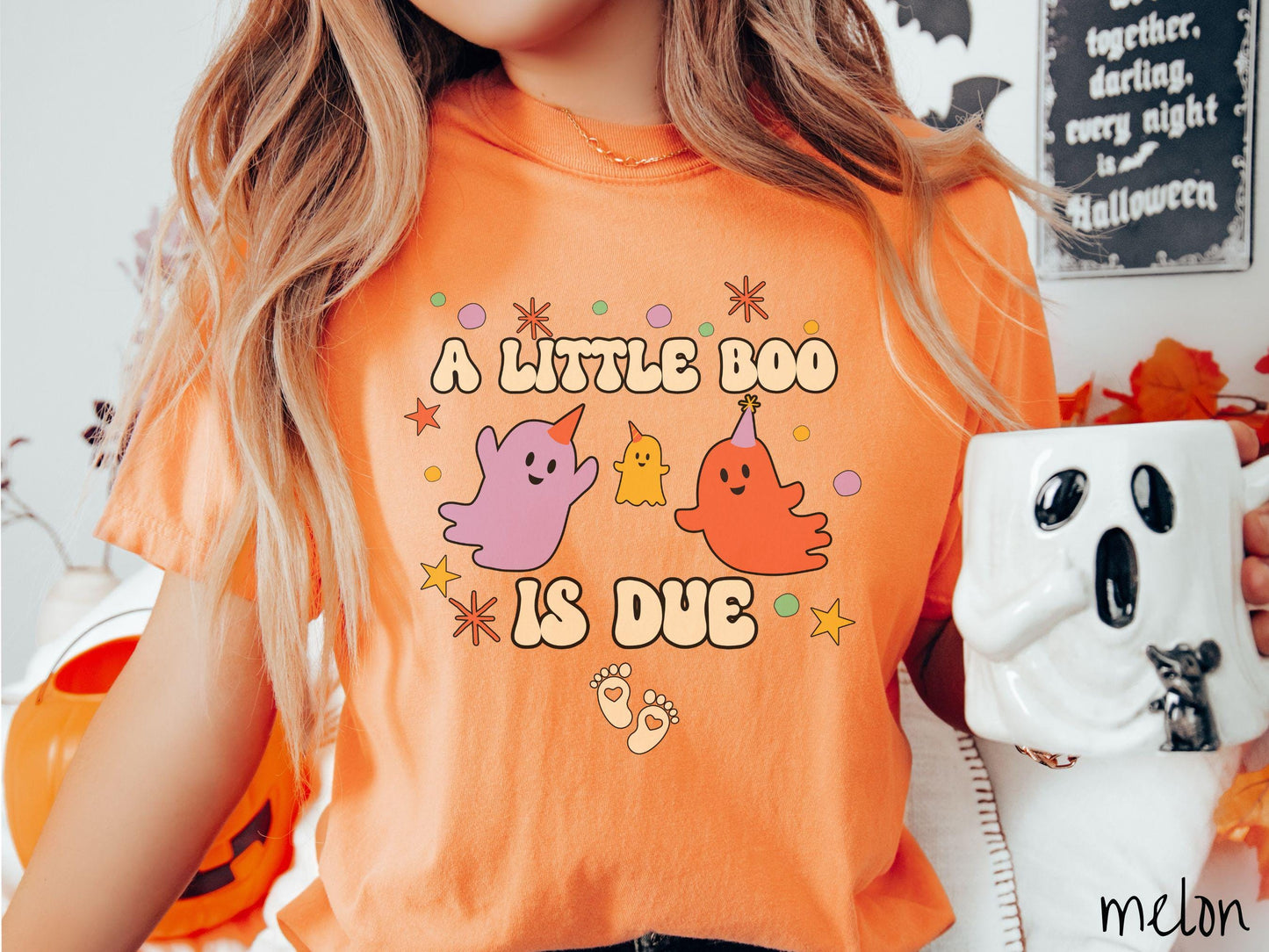Comfort Colors Shirt, Halloween Pregnancy Announcement Shirt, Expecting Shirt, Pregnant Ghost Shirt, Little Boo is Due, Halloween Pregnancy