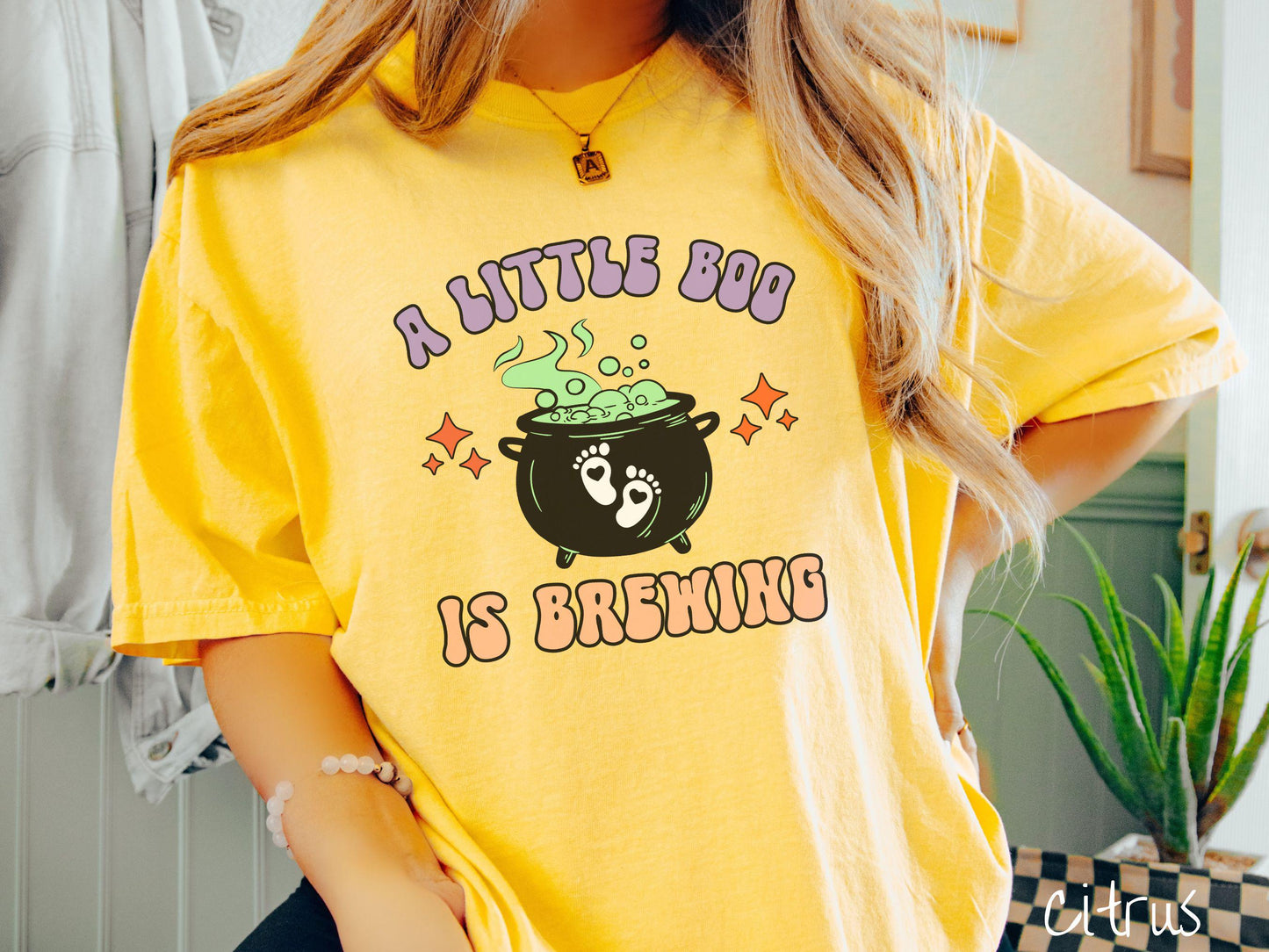 Comfort Colors Shirt, Halloween Pregnancy Announcement Shirt, Expecting Shirt, Pregnant Ghost Shirt, Little Boo is Brewing, Baby Brewing