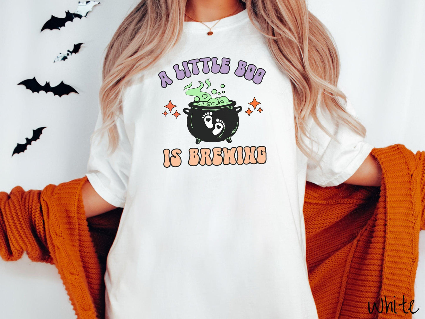 Comfort Colors Shirt, Halloween Pregnancy Announcement Shirt, Expecting Shirt, Pregnant Ghost Shirt, Little Boo is Brewing, Baby Brewing
