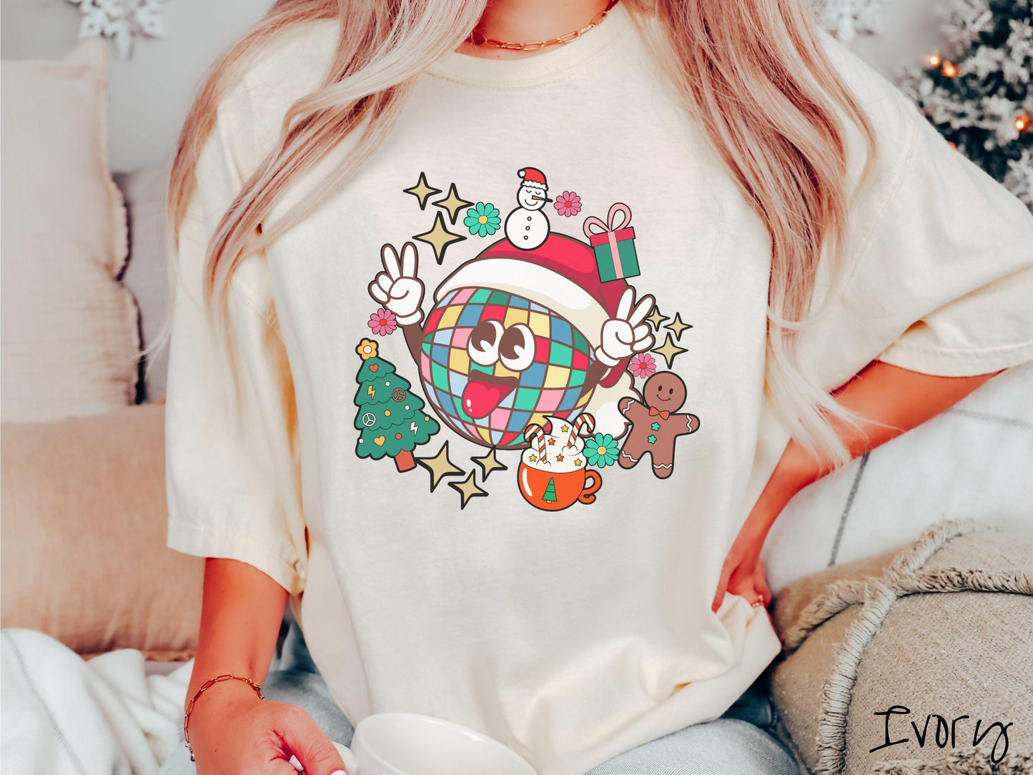 Retro Christmas Scramble Comfort Colors Shirt, Fun Holiday Shirt, Festive Coffee, Gingerbread Shirt, Disco Christmas Tee, Colorful Tee