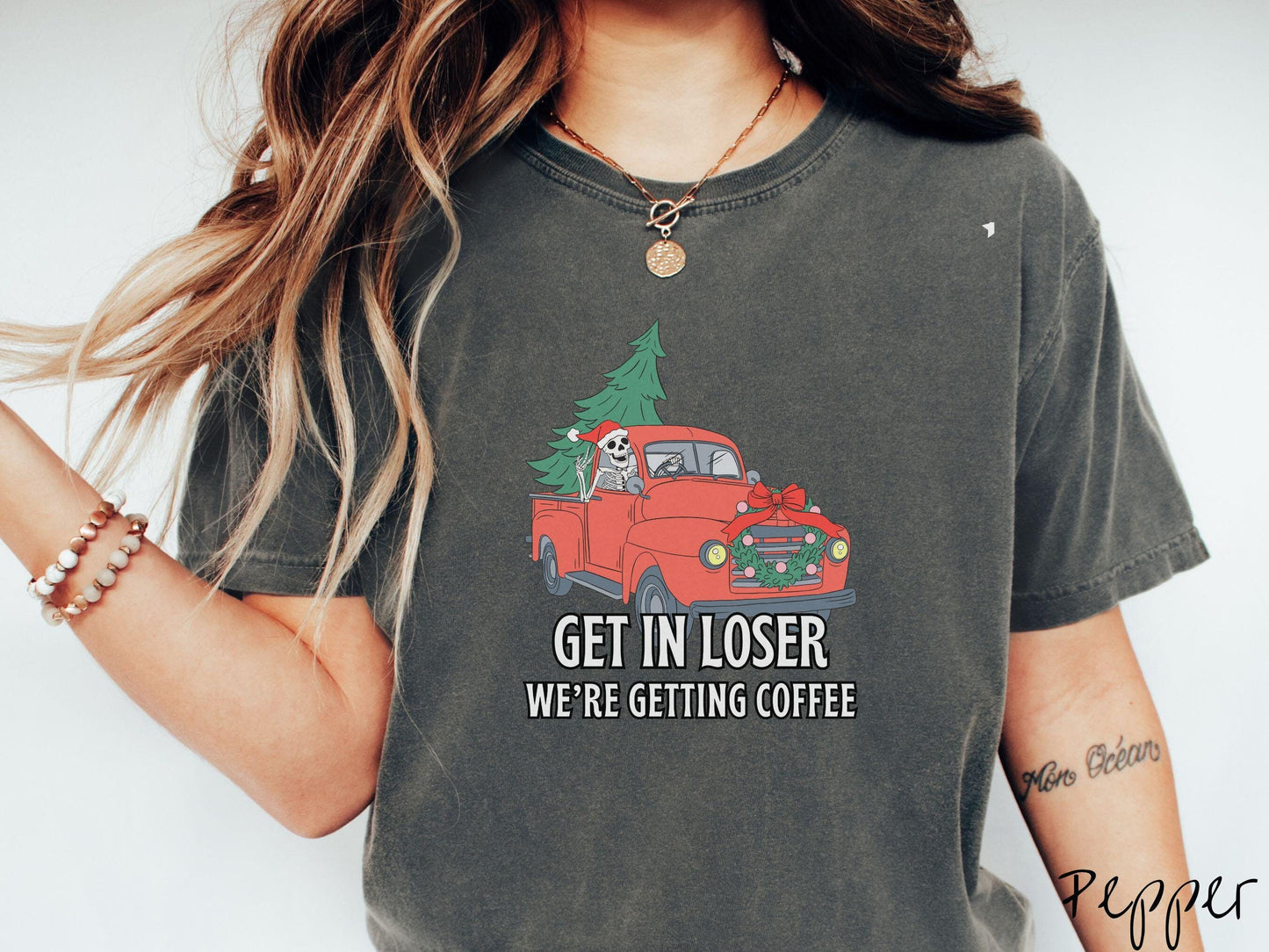 Skeleton Christmas Shirt, Christmas Coffee, Spooky and Merry, Festive Skeleton, Comfort Colors Shirt,