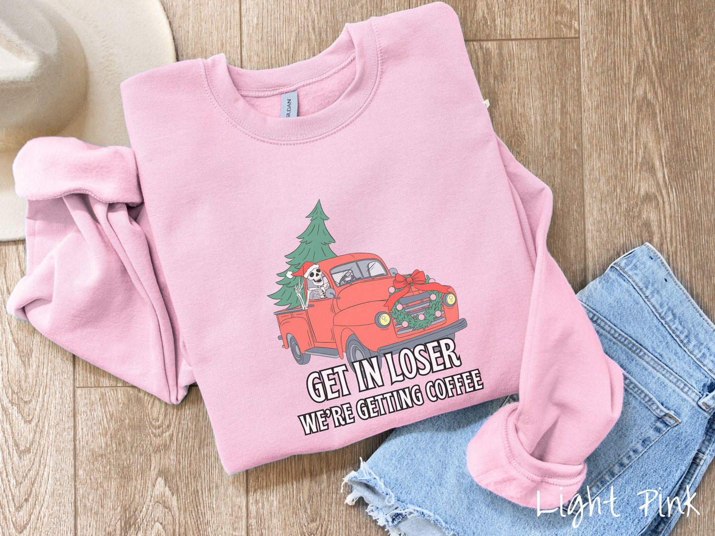 Skeleton Driving Christmas Truck Sweatshirt, Festive Skeleton, Skeleton In Santa Hat, Vintage Christmas Shirt, Tree on Car Shirt