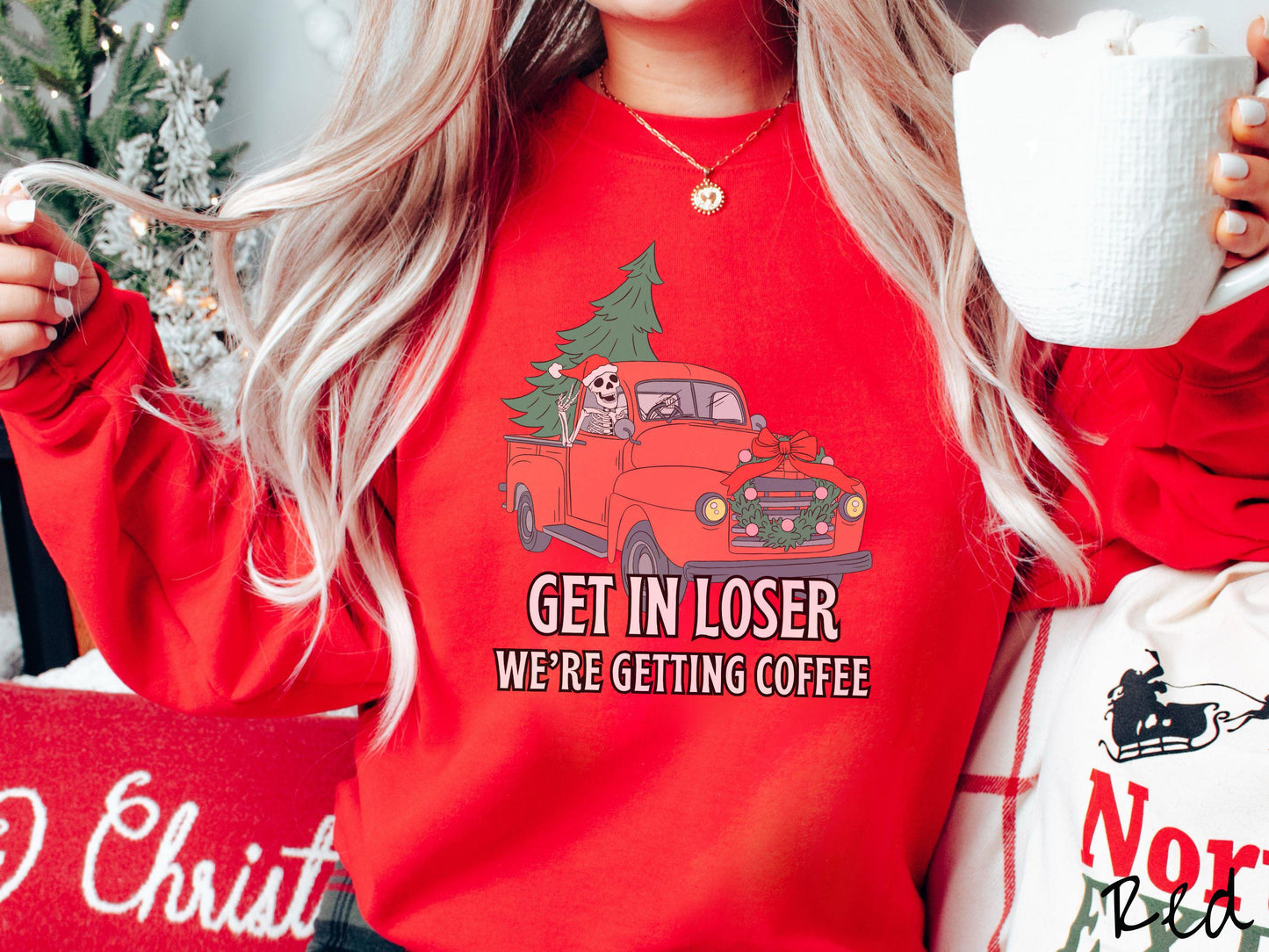Skeleton Driving Christmas Truck Sweatshirt, Festive Skeleton, Skeleton In Santa Hat, Vintage Christmas Shirt, Tree on Car Shirt
