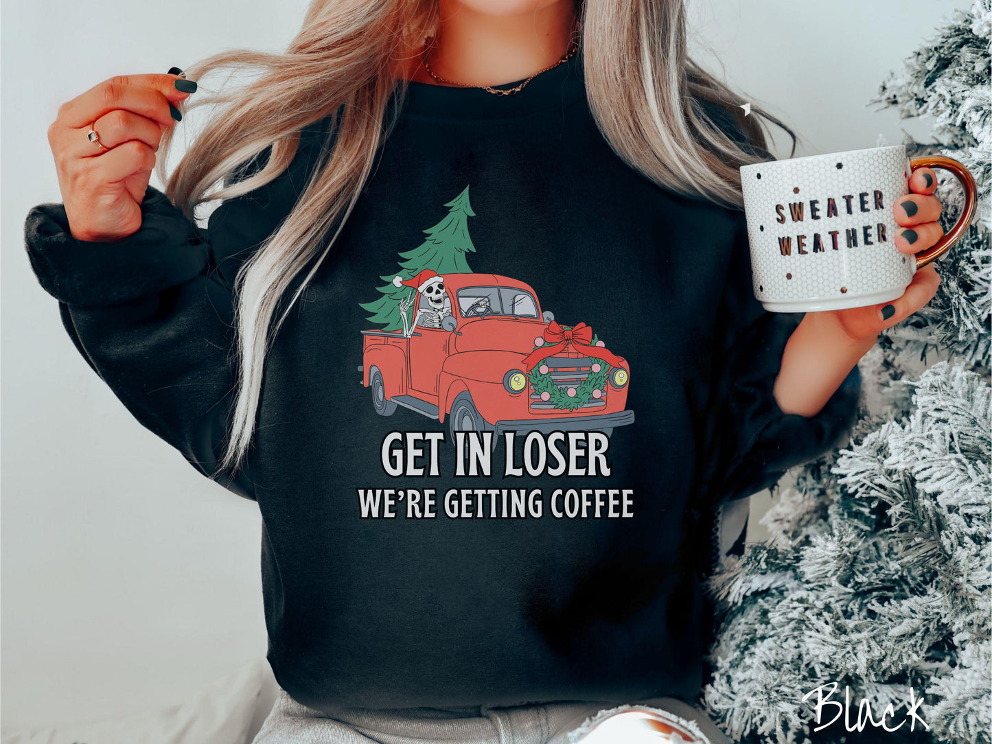 Skeleton Driving Christmas Truck Sweatshirt, Festive Skeleton, Skeleton In Santa Hat, Vintage Christmas Shirt, Tree on Car Shirt
