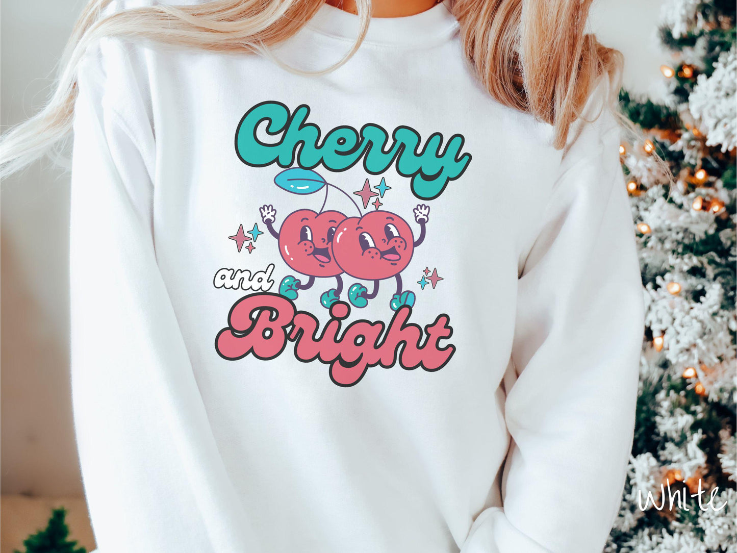 Cherry and Bright Sweatshirt, Christmas Pun Shirt, Cherry Christmas Tee, Fruit Retro Christmas, Groovy Christmas Gift, Cherries Sweater