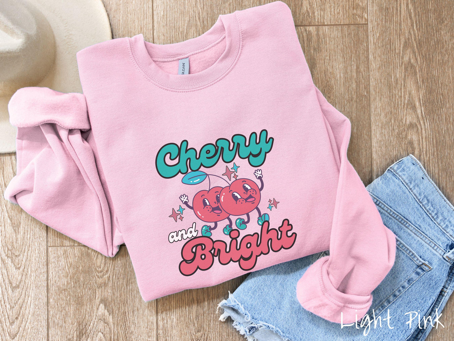 Cherry and Bright Sweatshirt, Christmas Pun Shirt, Cherry Christmas Tee, Fruit Retro Christmas, Groovy Christmas Gift, Cherries Sweater