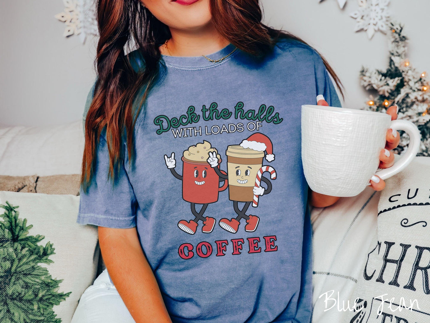 Deck the Halls With Loads Of Coffee Comfort Colors Shirt, Christmas Coffee Shirt, Retro Holiday Tee, Festive Lattes, Seasonal Coffee