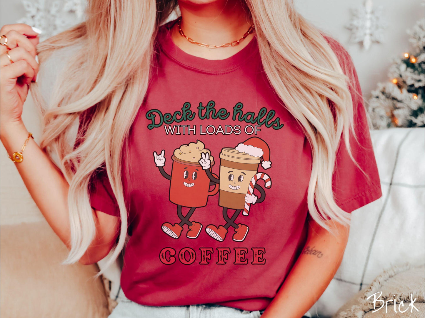 Deck the Halls With Loads Of Coffee Comfort Colors Shirt, Christmas Coffee Shirt, Retro Holiday Tee, Festive Lattes, Seasonal Coffee
