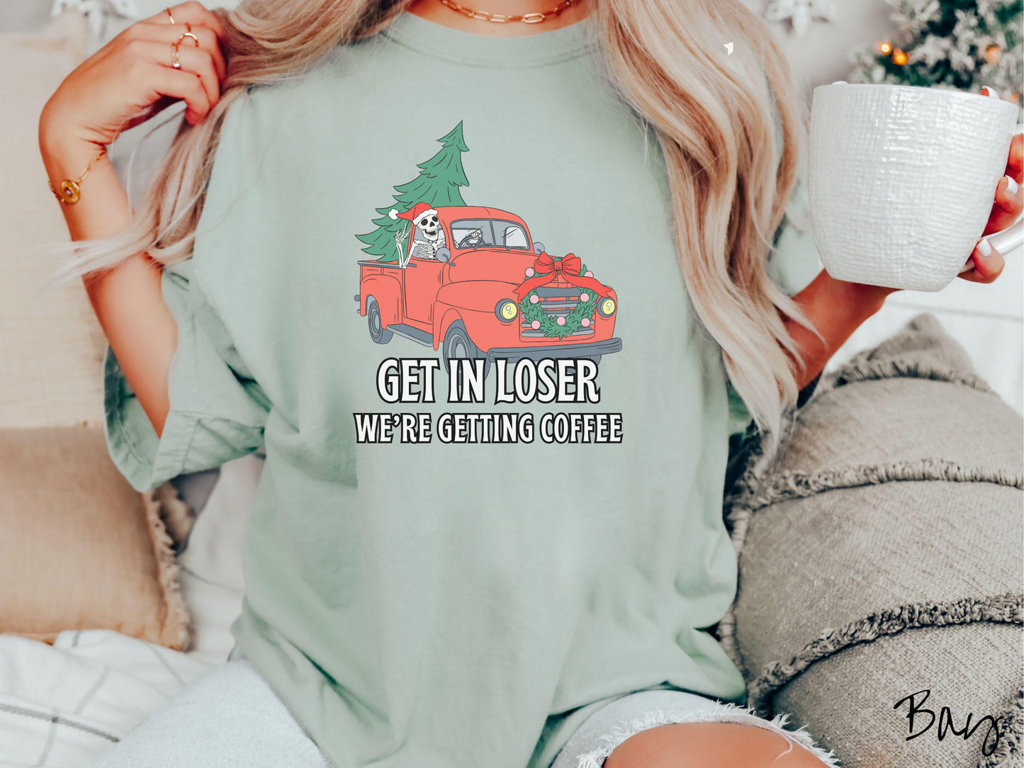Skeleton Christmas Shirt, Christmas Coffee, Spooky and Merry, Festive Skeleton, Comfort Colors Shirt,