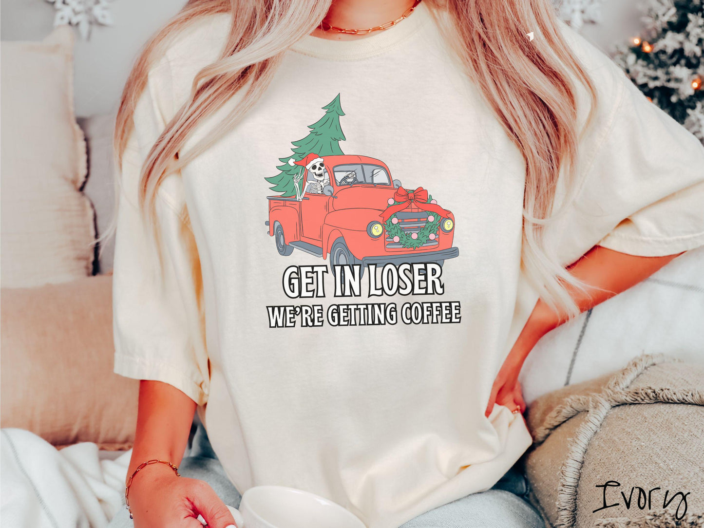 Skeleton Christmas Shirt, Christmas Coffee, Spooky and Merry, Festive Skeleton, Comfort Colors Shirt,