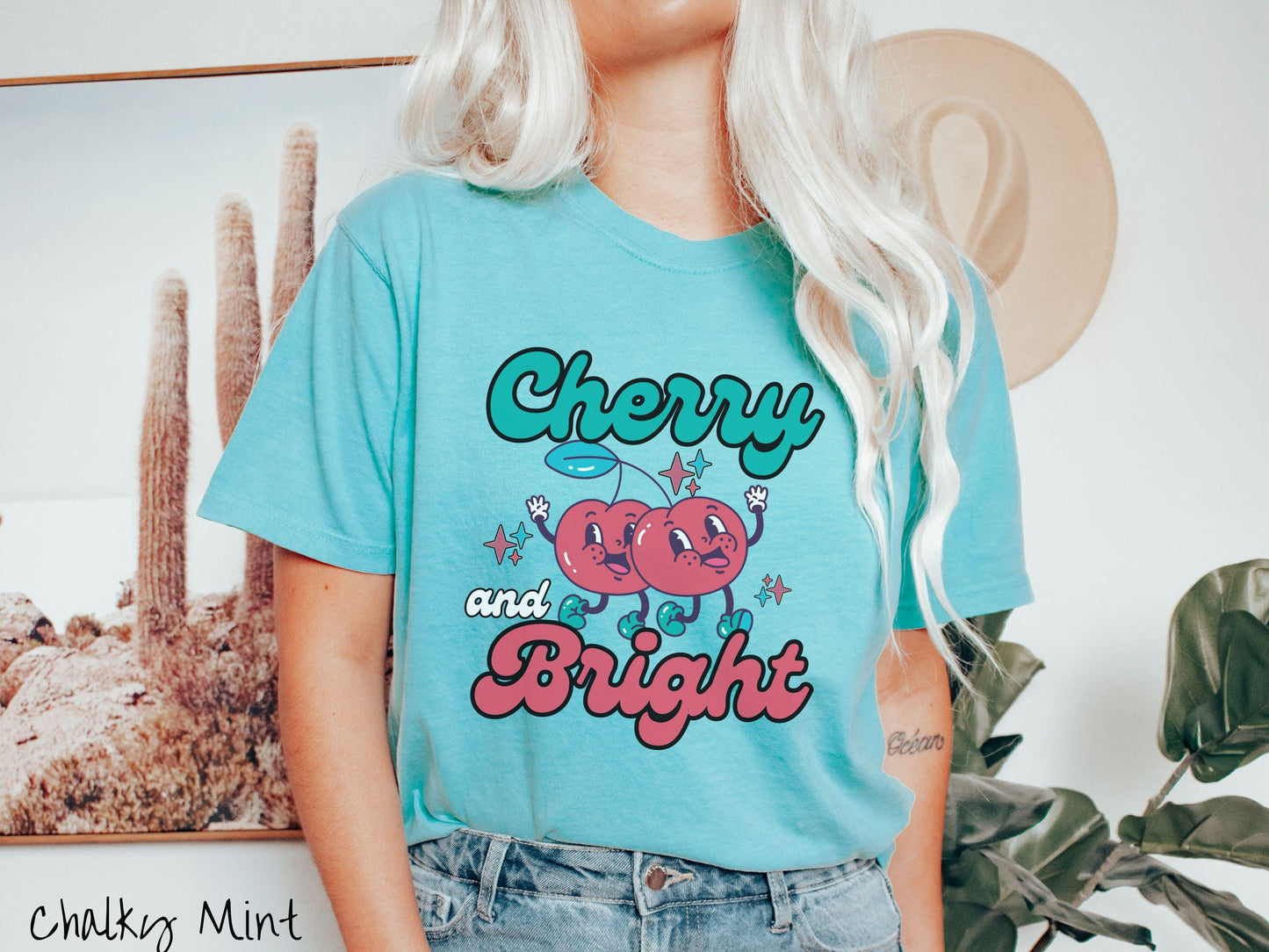 Comfort Colors Cherry and Bright Shirt, Christmas Pun Shirt, Cherry Christmas Tee, Fruit Retro Christmas, Groovy Christmas Gift, Cherries