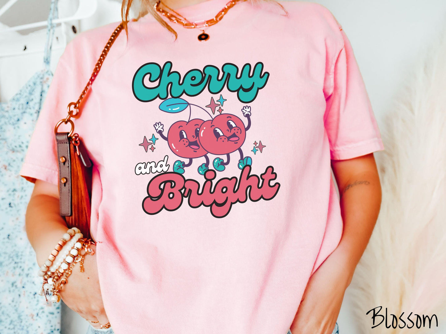 Comfort Colors Cherry and Bright Shirt, Christmas Pun Shirt, Cherry Christmas Tee, Fruit Retro Christmas, Groovy Christmas Gift, Cherries