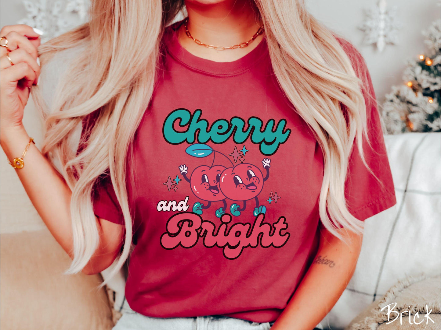 Comfort Colors Cherry and Bright Shirt, Christmas Pun Shirt, Cherry Christmas Tee, Fruit Retro Christmas, Groovy Christmas Gift, Cherries