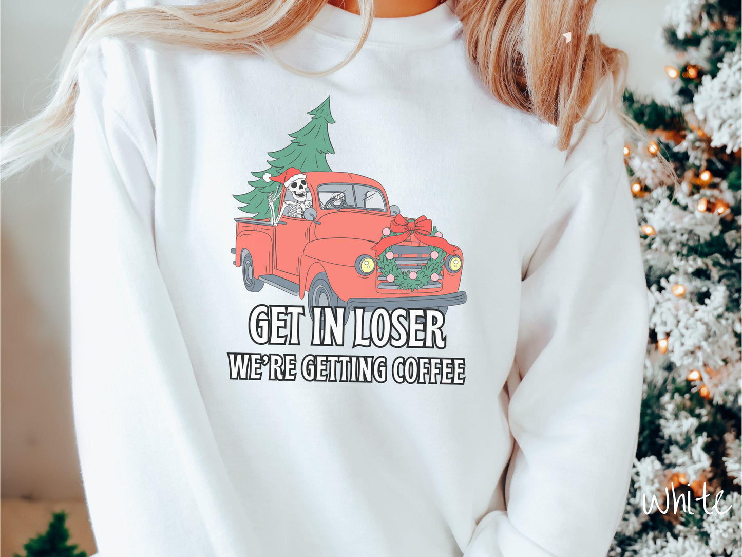 Skeleton Driving Christmas Truck Sweatshirt, Festive Skeleton, Skeleton In Santa Hat, Vintage Christmas Shirt, Tree on Car Shirt