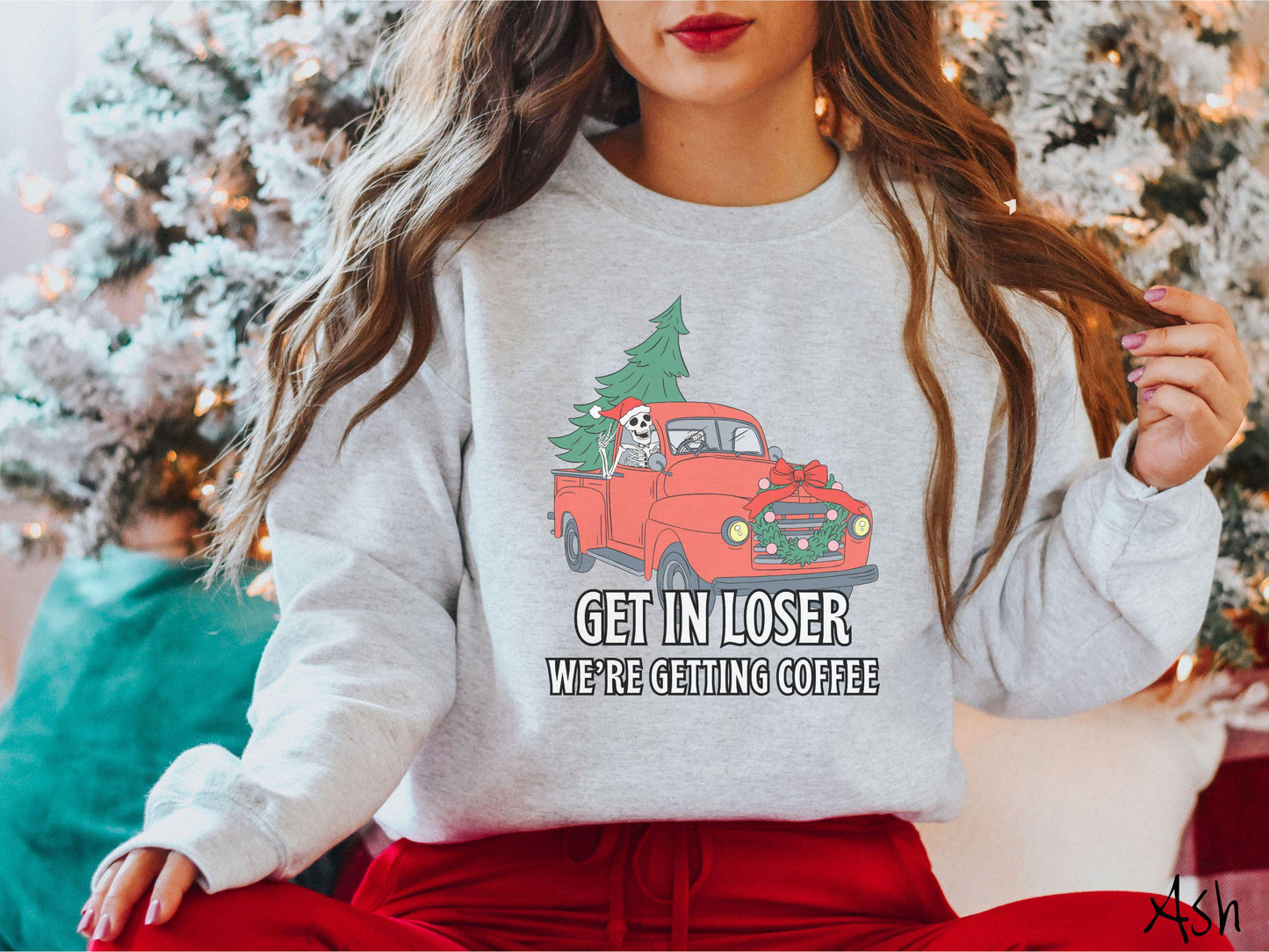 Skeleton Driving Christmas Truck Sweatshirt, Festive Skeleton, Skeleton In Santa Hat, Vintage Christmas Shirt, Tree on Car Shirt