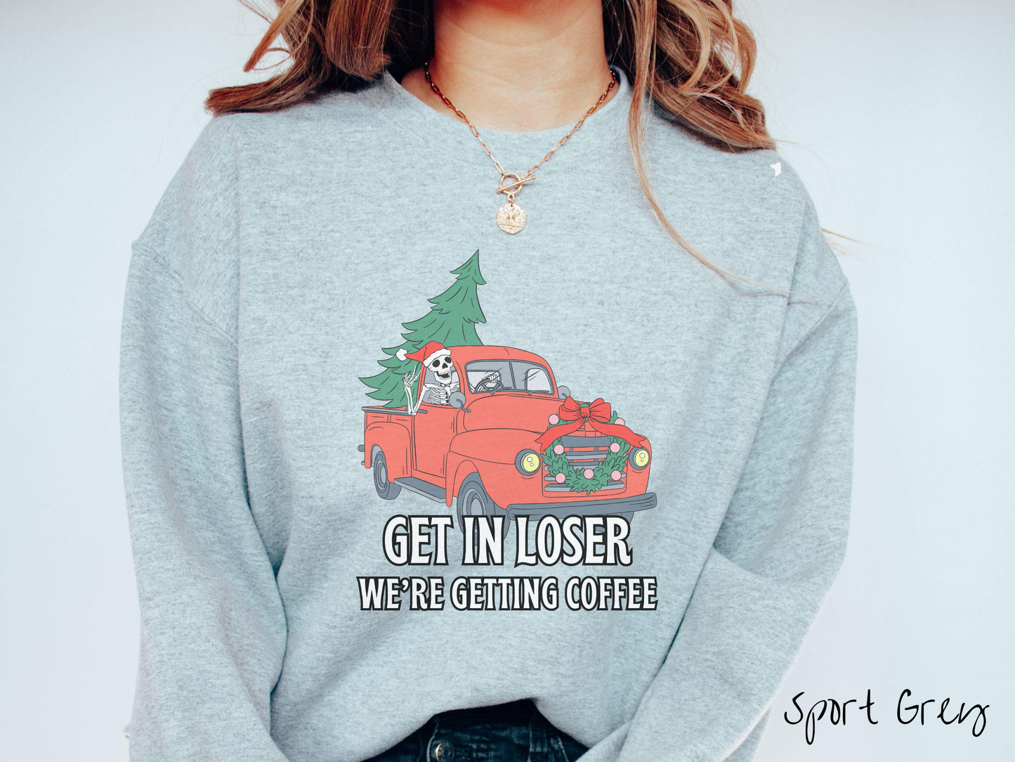 Skeleton Driving Christmas Truck Sweatshirt, Festive Skeleton, Skeleton In Santa Hat, Vintage Christmas Shirt, Tree on Car Shirt