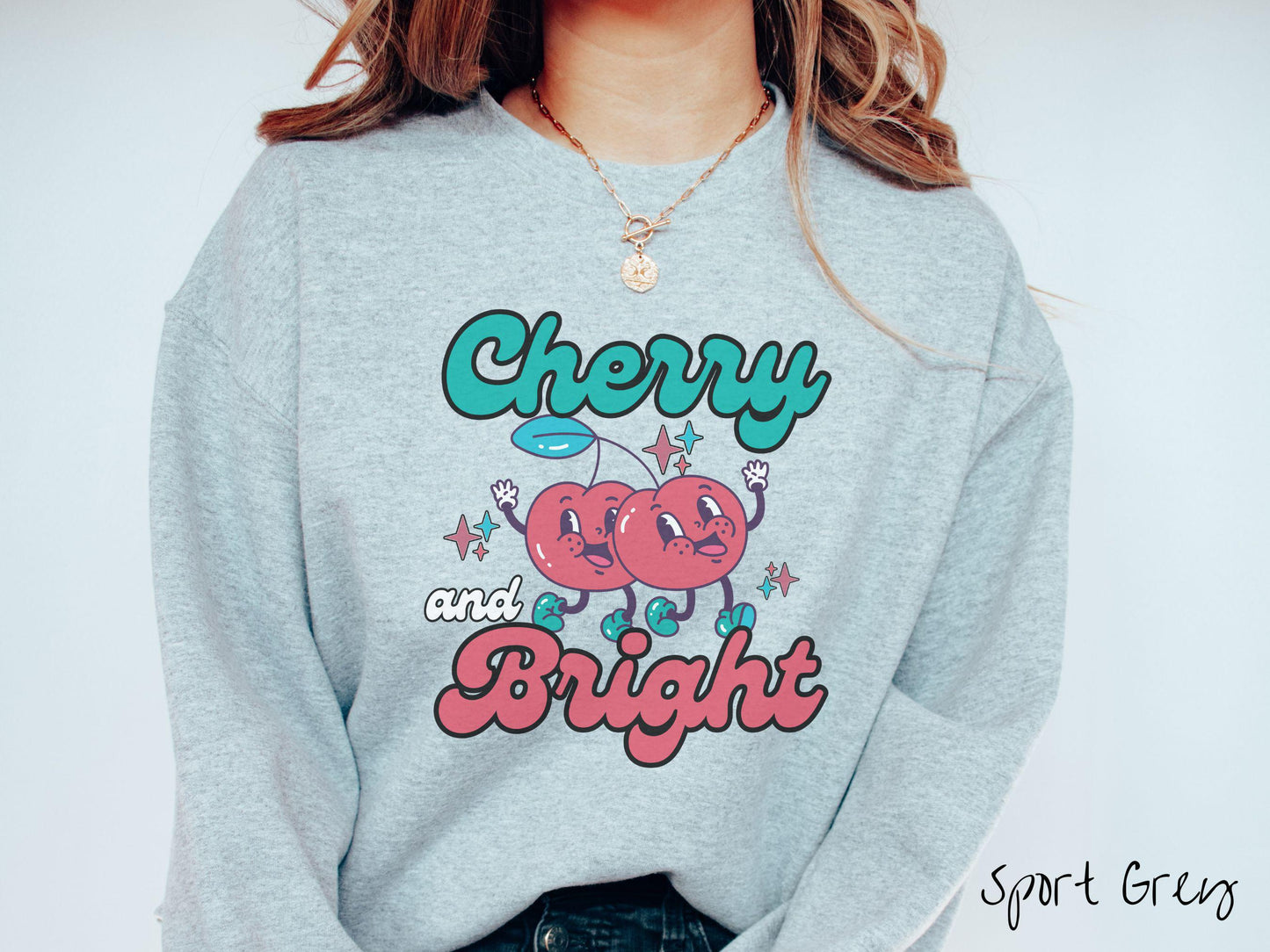 Cherry and Bright Sweatshirt, Christmas Pun Shirt, Cherry Christmas Tee, Fruit Retro Christmas, Groovy Christmas Gift, Cherries Sweater
