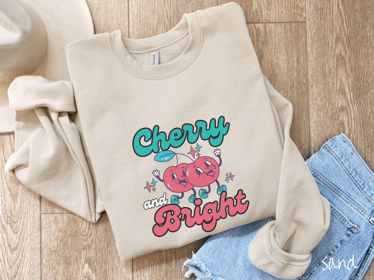 Cherry and Bright Sweatshirt, Christmas Pun Shirt, Cherry Christmas Tee, Fruit Retro Christmas, Groovy Christmas Gift, Cherries Sweater