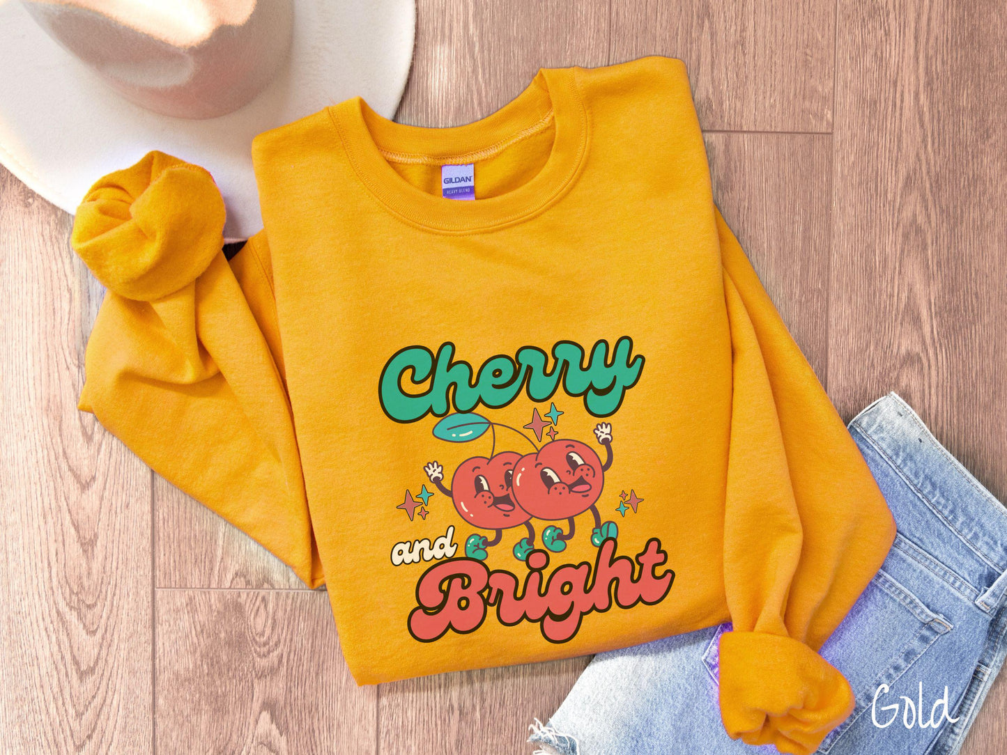 Cherry and Bright Sweatshirt, Christmas Pun Shirt, Cherry Christmas Tee, Fruit Retro Christmas, Groovy Christmas Gift, Cherries Sweater