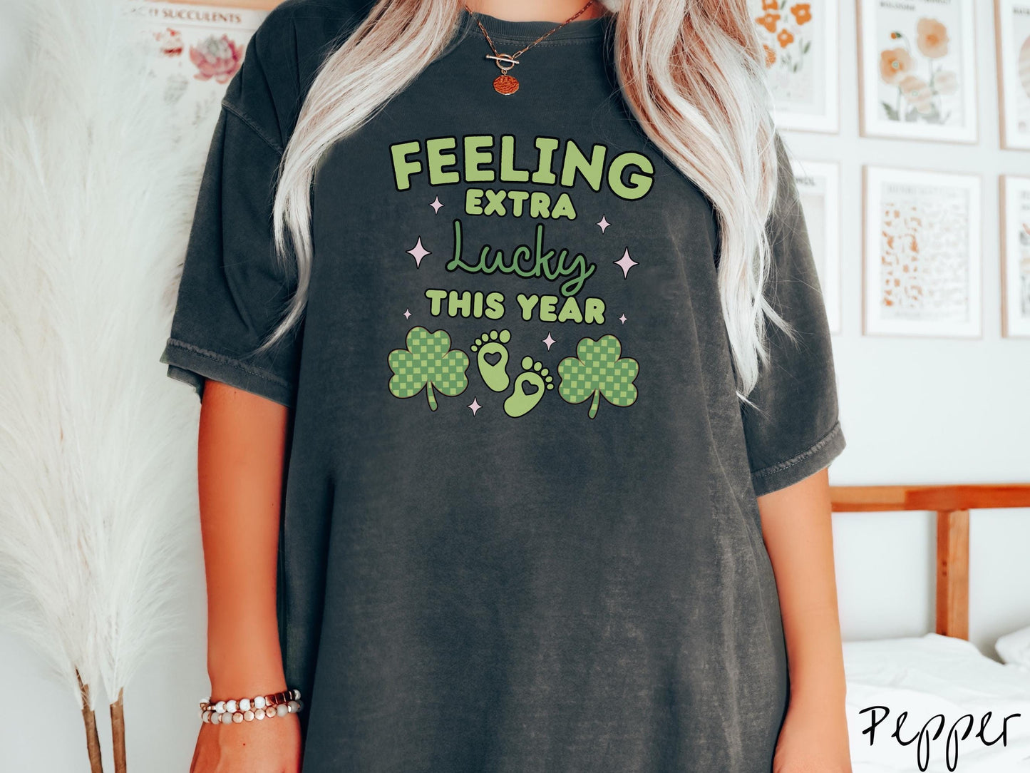 Feeling Extra Lucky St Patrick's Day Pregnancy Announcement, St Patty's Day Expecting Tee, Comfort Colors Tshirt, Baby Shirt. New Mom Tee