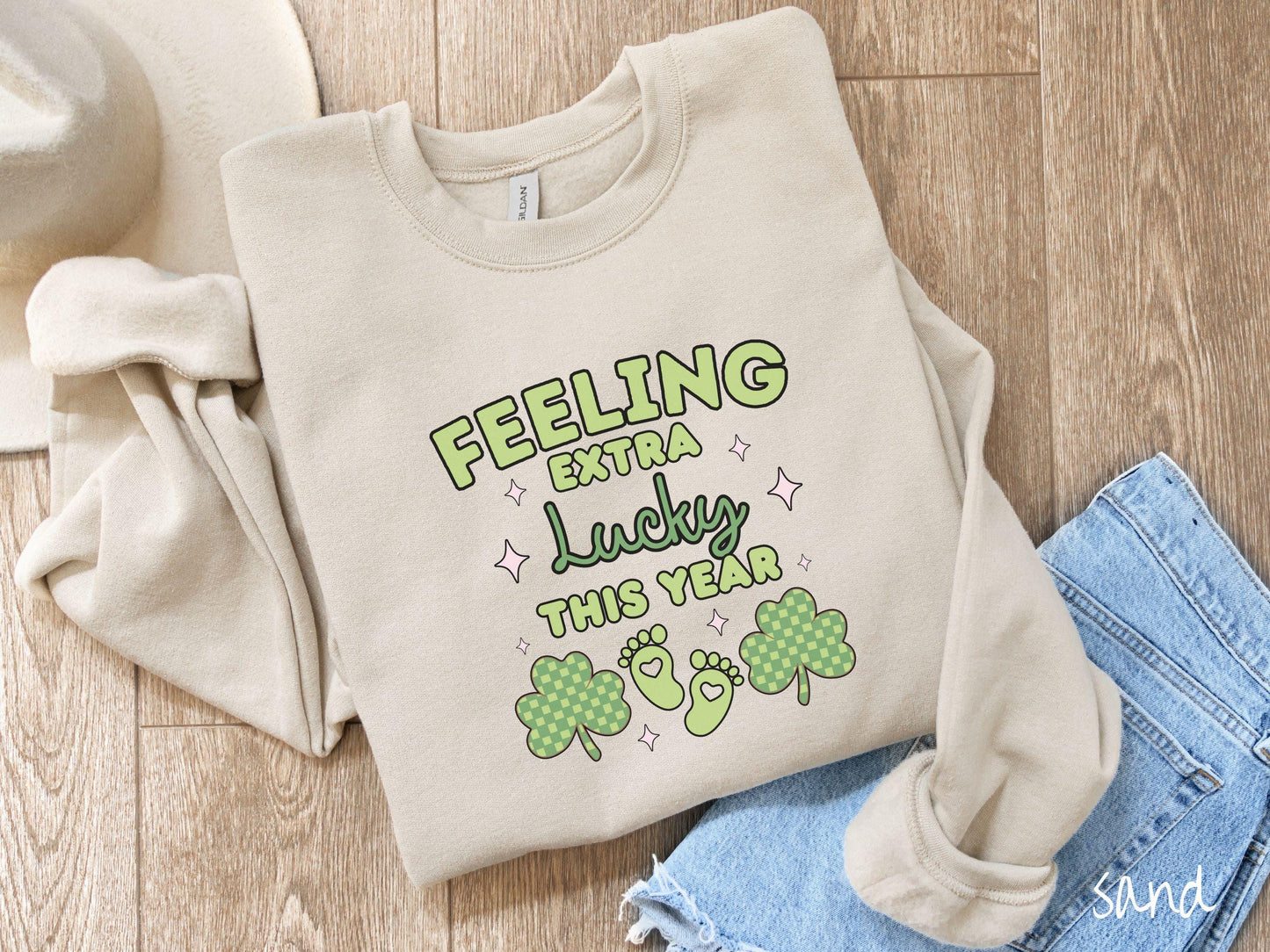 Feeling Extra Lucky This Year Pregnancy Announcement St Patrick's Day Sweatshirt, Shamrock Green Sweater, Baby Announcement Tee, New Mom