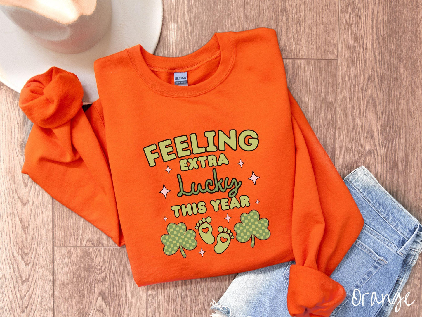 Feeling Extra Lucky This Year Pregnancy Announcement St Patrick's Day Sweatshirt, Shamrock Green Sweater, Baby Announcement Tee, New Mom