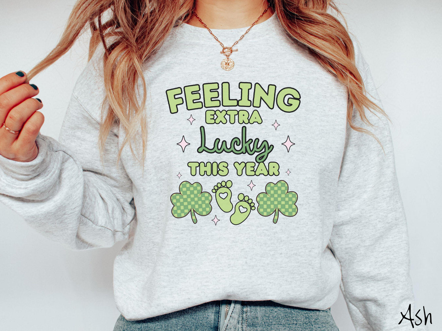 Feeling Extra Lucky This Year Pregnancy Announcement St Patrick's Day Sweatshirt, Shamrock Green Sweater, Baby Announcement Tee, New Mom