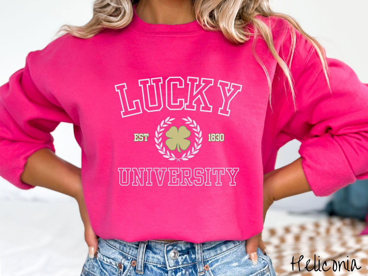 Lucky University St Patrick's Day Sweatshirt, Varsity Style St Patty's Sweater, College St Patrick's Day Shirt, Shamrock Sweater Academic