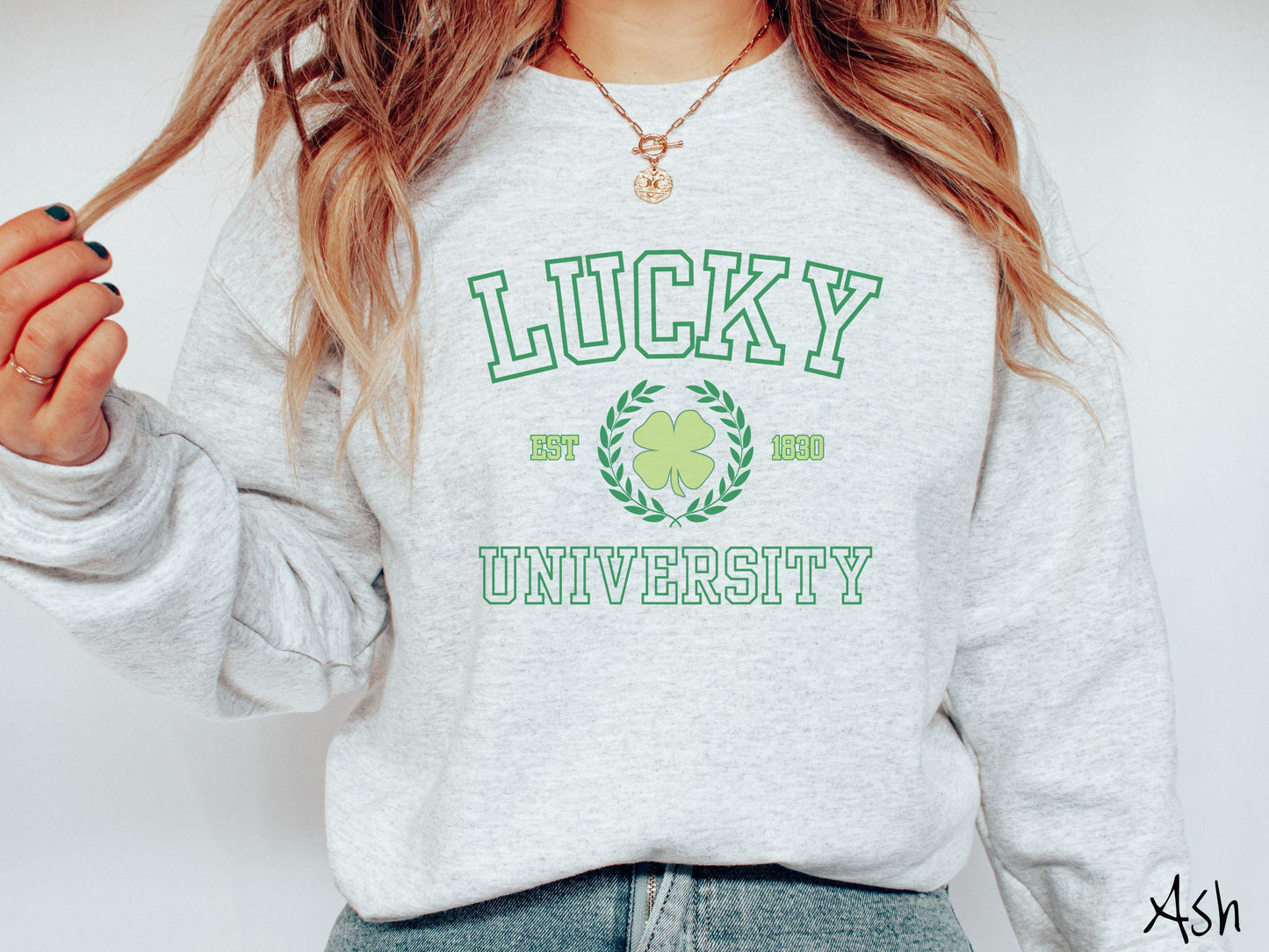 Lucky University St Patrick's Day Sweatshirt, Varsity Style St Patty's Sweater, College St Patrick's Day Shirt, Shamrock Sweater Academic