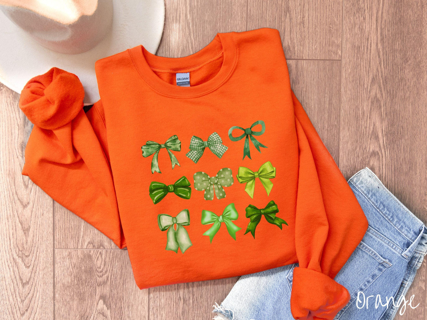 St. Patrick's Day Bow Grid Sweatshirt, Coquette Bows Green, St Patty's Day Girly Sweater, Fun Ribbons Bows Shirt, Irish Sweatshirt