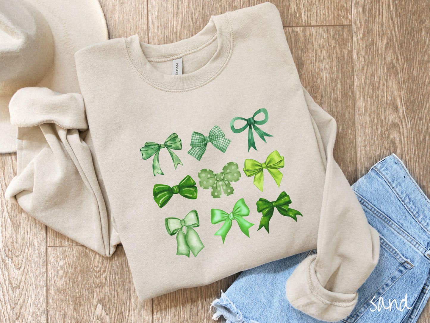 St. Patrick's Day Bow Grid Sweatshirt, Coquette Bows Green, St Patty's Day Girly Sweater, Fun Ribbons Bows Shirt, Irish Sweatshirt