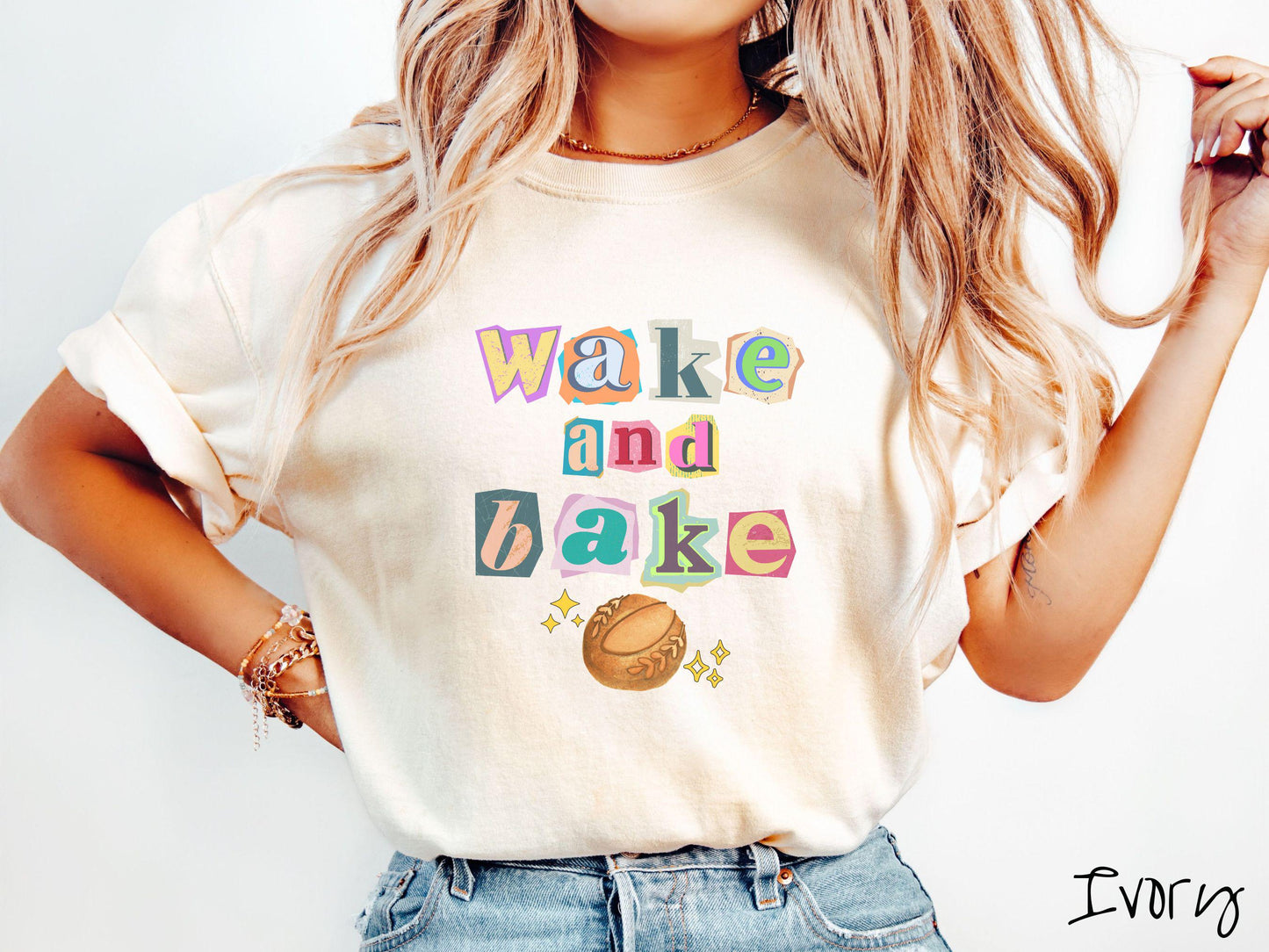 Scrapbook Style Wake and Bake Sourdough Comfort Colors Shirt, Pun Sourdough Tee, Bread Maker Gift T-Shirt, Funny Baking Tee, Homesteading