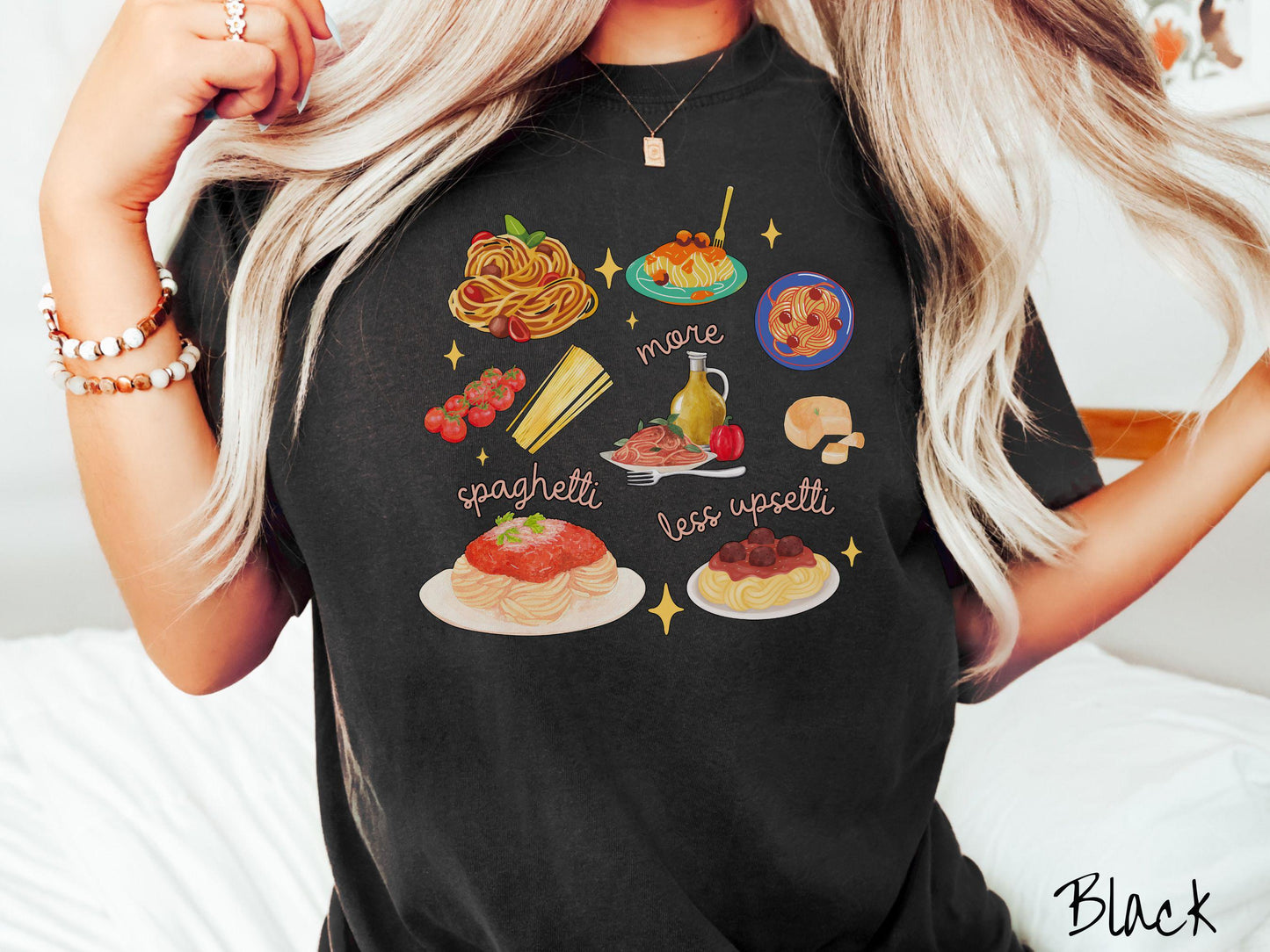 More Spaghetti Less Upsetti Grid Style Comfort Colors Shirt, Pun Foodie Tee, Pasta Lover Gift T-Shirt, Funny Italian Shirt, Carbs