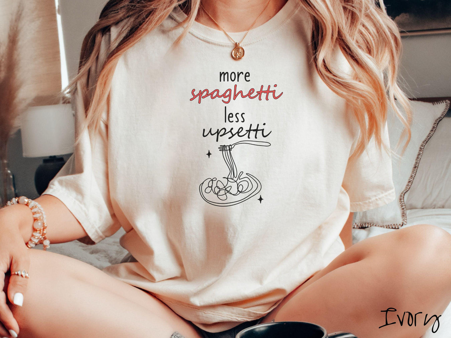 Minimalistic More Spaghetti Less Upsetti Comfort Colors Shirt, Pun Food Tee, Italian Food Gift T-Shirt, Funny Pasta Tee, Punny Tee