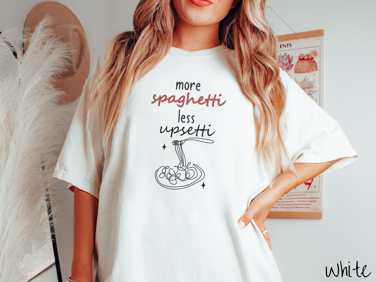Minimalistic More Spaghetti Less Upsetti Comfort Colors Shirt, Pun Food Tee, Italian Food Gift T-Shirt, Funny Pasta Tee, Punny Tee